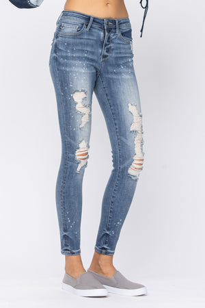 Judy Blue Bleach Splash Destroyed Skinny Jeans - Style 88197