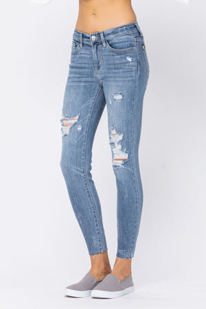 Judy Blue Distressed Skinny w/ Raw Hem Jeans - Style 82215